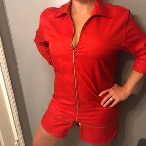 PRSVR red long sleeve shirt dress.